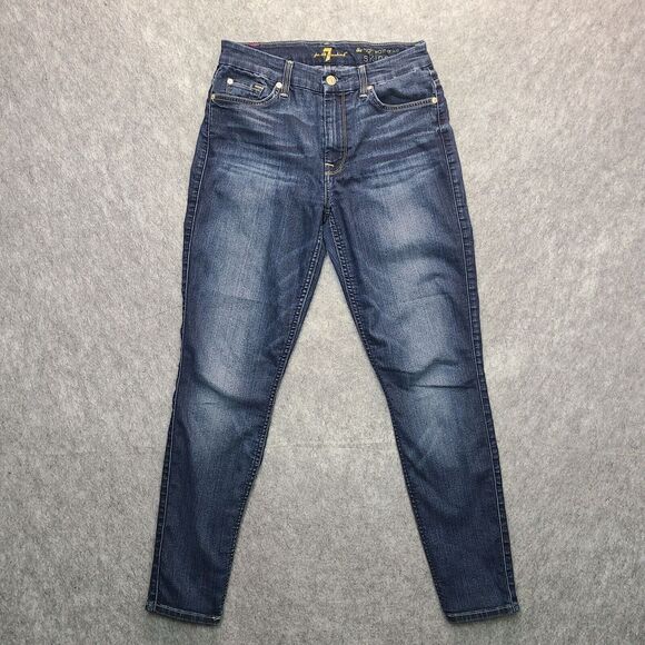 7‎ For All Mankind Jeans Womens 27 Blue High Waist Ankle Skinny Stretch Dark - Picture 1 of 10